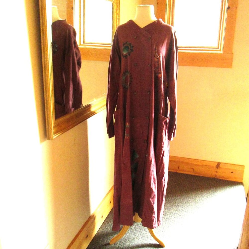 Steel Pony Long Purple Button-Down Dress with Brown Steel Pony Jacket - Picture 8 of 15